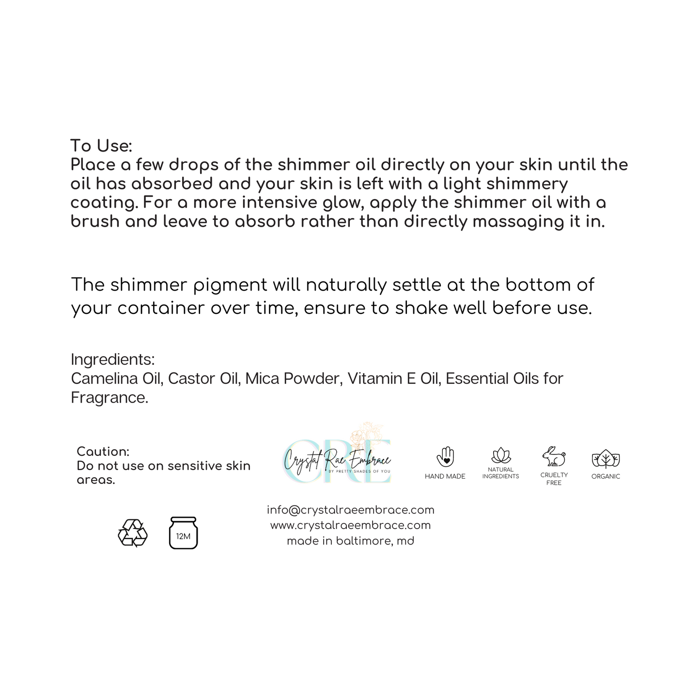 All Natural Shimmer Body Oil