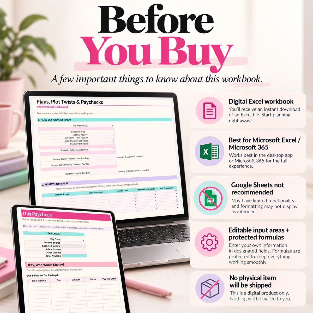 Plans, Plot Twists & Paychecks Excel paycheck dashboard preview