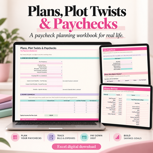 Plans, Plot Twists & Paychecks Excel paycheck dashboard preview