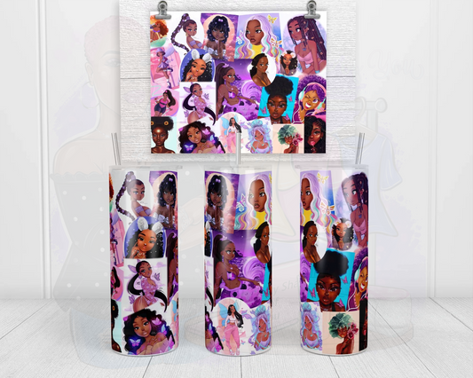 Blackamie 20 oz Skinny Tumbler - Anime-Inspired Black Girl Magic