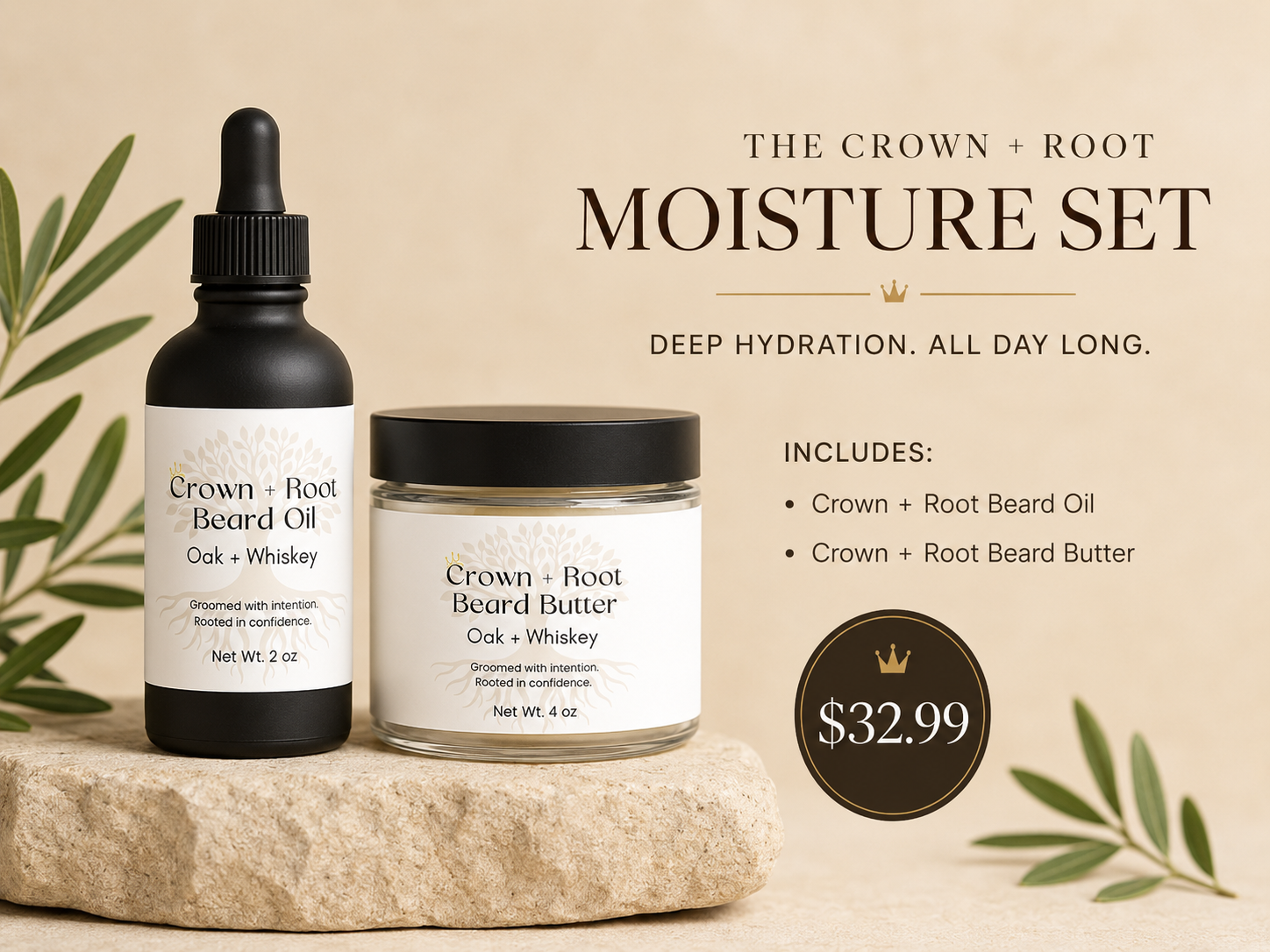 Crown + Root Moisture Set with beard oil and butter